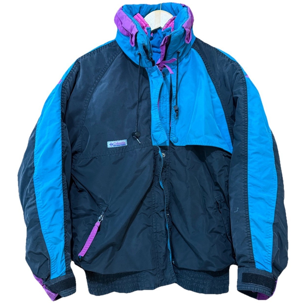 Columbia Criterion Retro Ski Jacket Womens Large Vtg Colorblock Black Aqua Pink